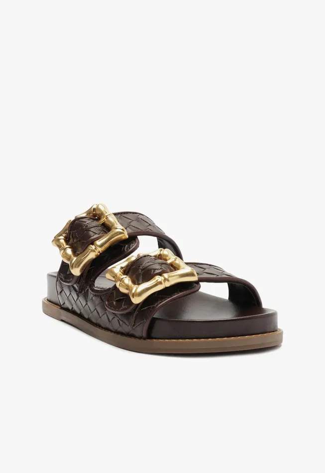 Enola Sporty Woven Leather Flat Dark Chocolate Women Schutz Shoes Enola
