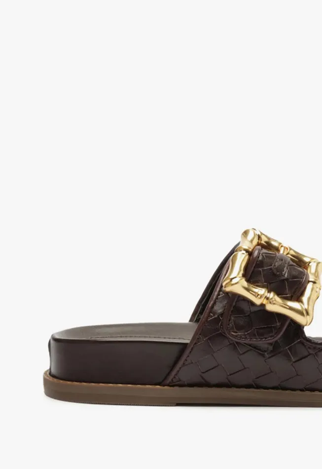 Enola Sporty Woven Leather Flat Dark Chocolate Women Schutz Shoes Enola