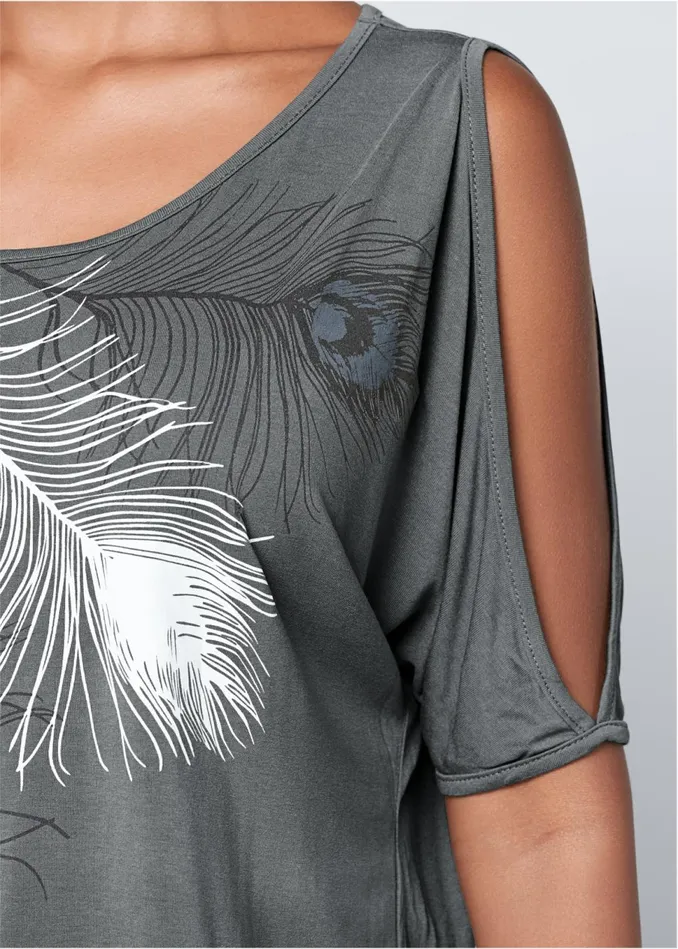 Feather Coldshoulder Tee Grey Women VENUS Casual Tops
