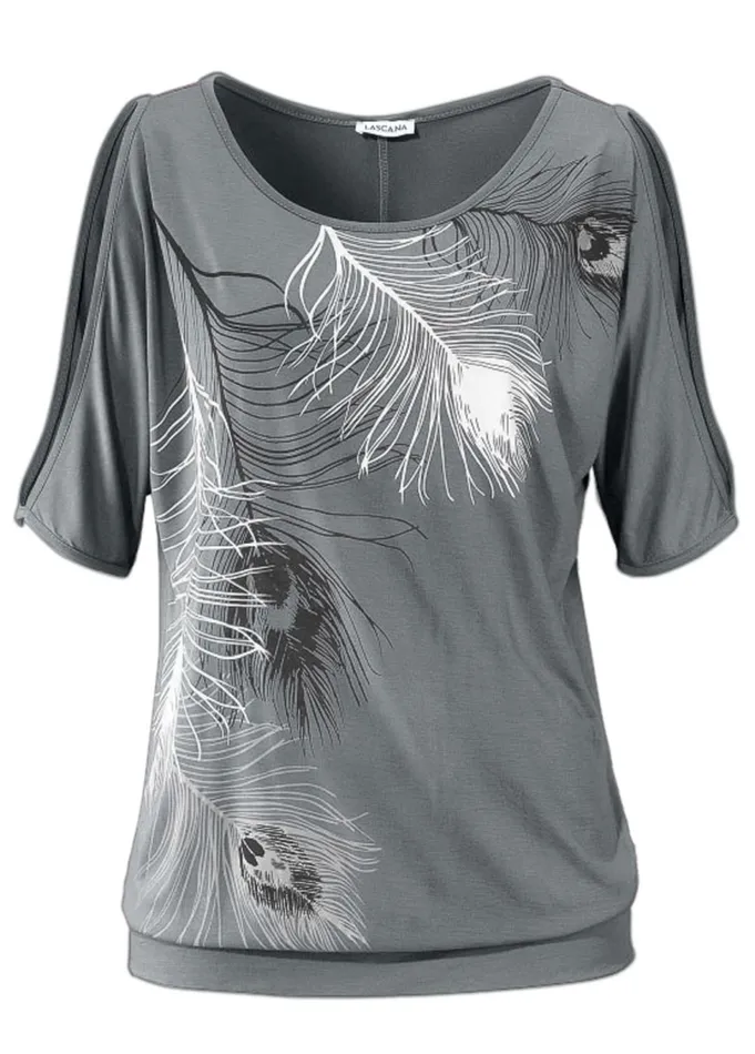 Feather Coldshoulder Tee Grey Women VENUS Casual Tops