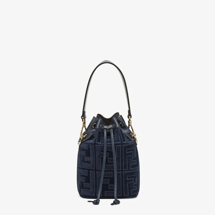 Fendi Bucket Bags Mon Tresor Dark Blue Corduroy Minibag 8211 Women
