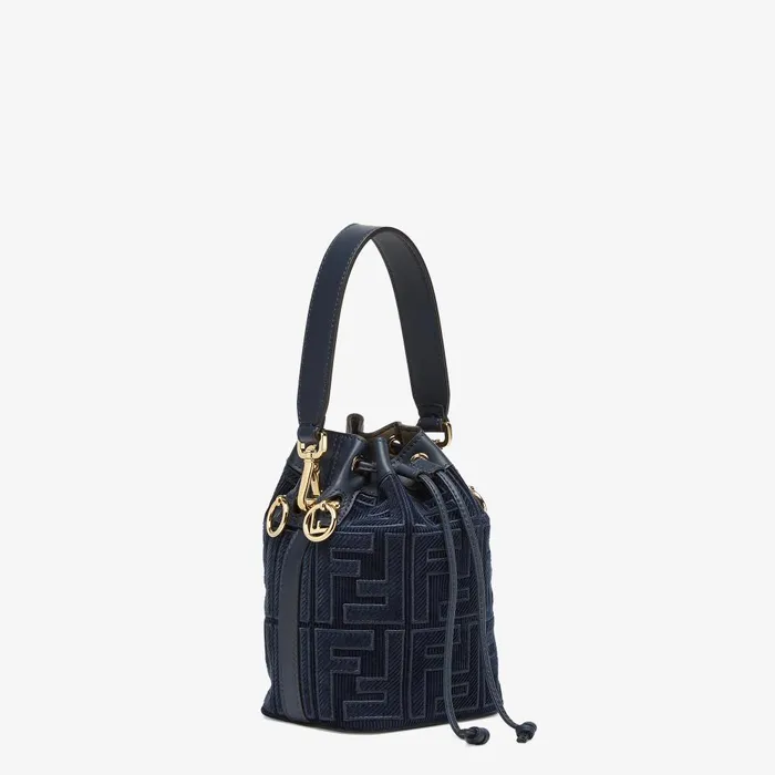 Fendi Bucket Bags Mon Tresor Dark Blue Corduroy Minibag 8211 Women