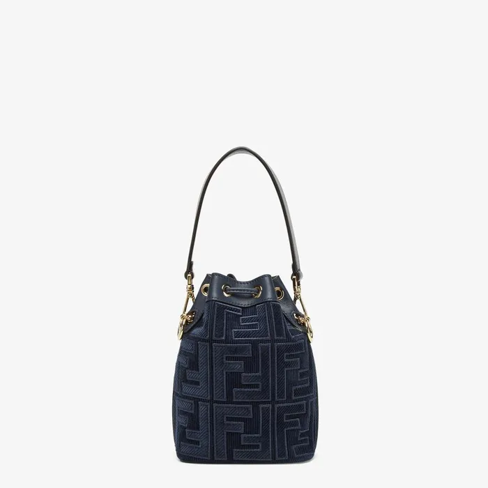 Fendi Bucket Bags Mon Tresor Dark Blue Corduroy Minibag 8211 Women