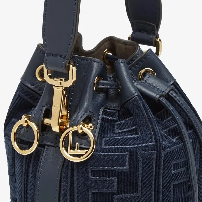 Fendi Bucket Bags Mon Tresor Dark Blue Corduroy Minibag 8211 Women
