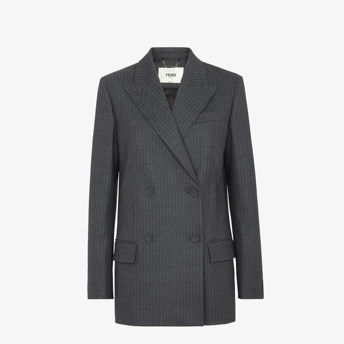 Fendi Coordinated Sets Jacket Gray Pinstriped Wool Blazer 8211 Women
