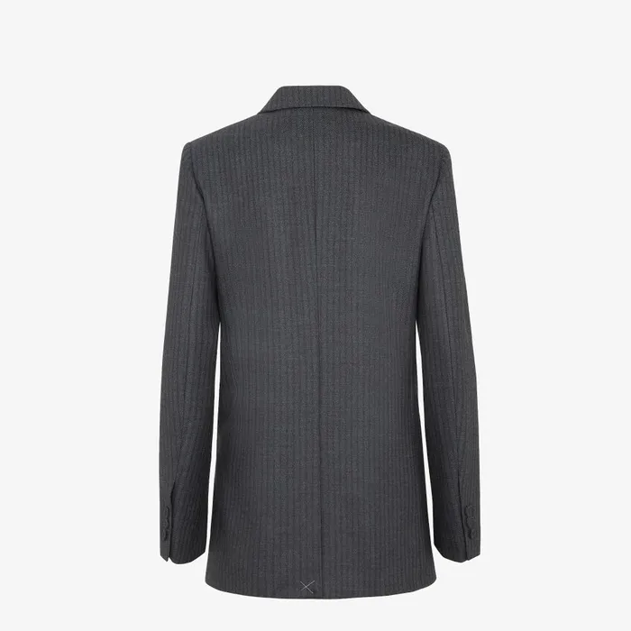 Fendi Coordinated Sets Jacket Gray Pinstriped Wool Blazer 8211 Women