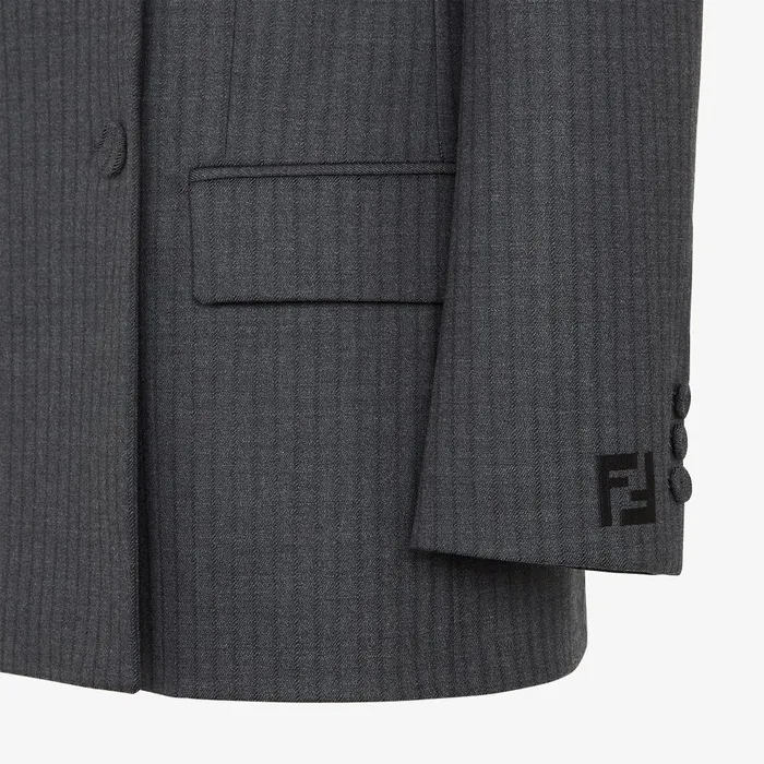 Fendi Coordinated Sets Jacket Gray Pinstriped Wool Blazer 8211 Women