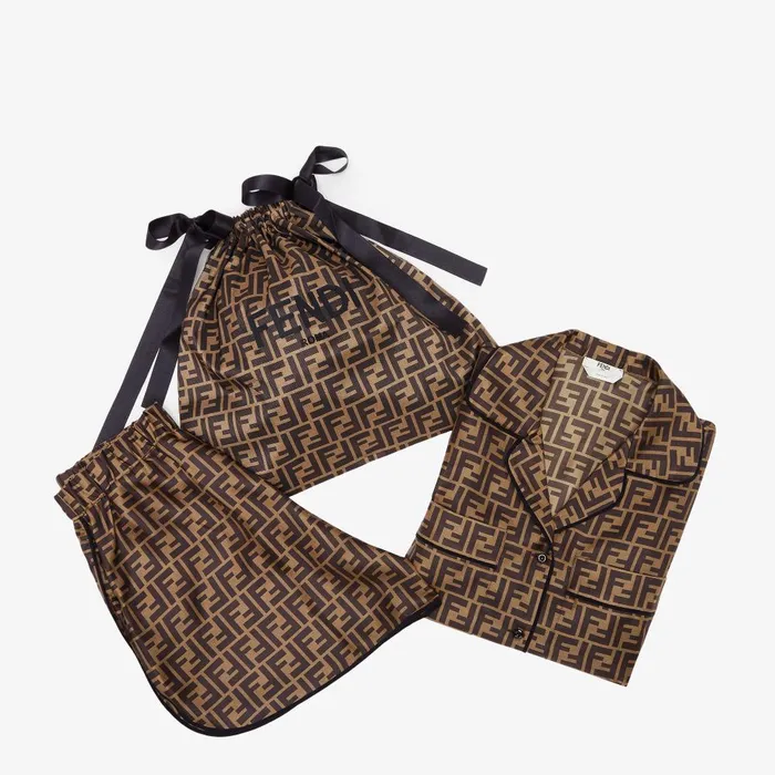 Fendi Coordinated Sets Pajamas Brown Silk Pajamas 8211 Women
