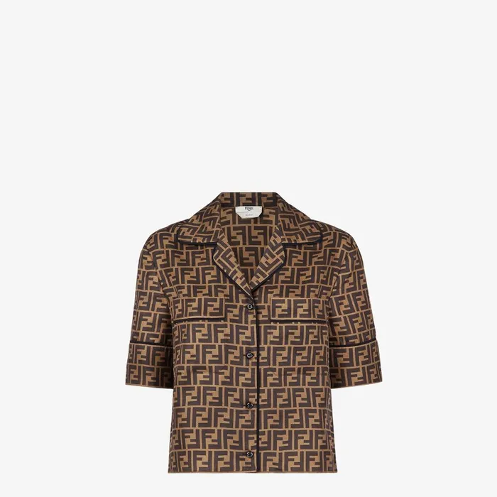 Fendi Coordinated Sets Pajamas Brown Silk Pajamas 8211 Women