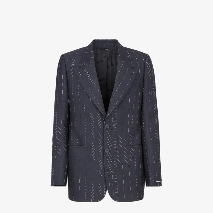Fendi Jackets and Suits Jacket Blue Jacquard Wool Blazer 8211 Men