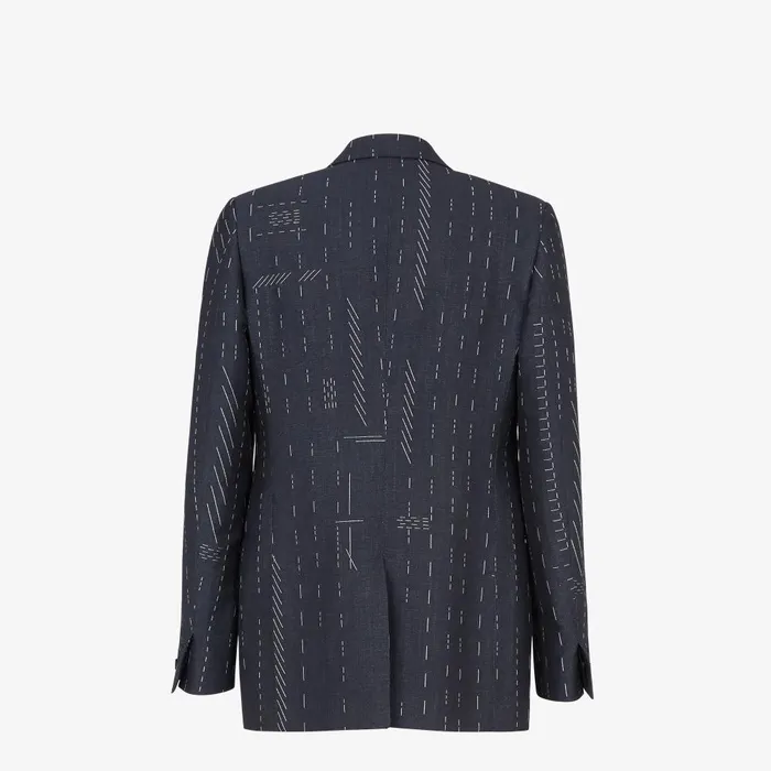 Fendi Jackets and Suits Jacket Blue Jacquard Wool Blazer 8211 Men