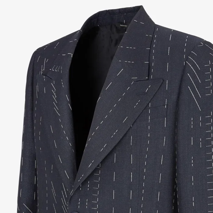 Fendi Jackets and Suits Jacket Blue Jacquard Wool Blazer 8211 Men