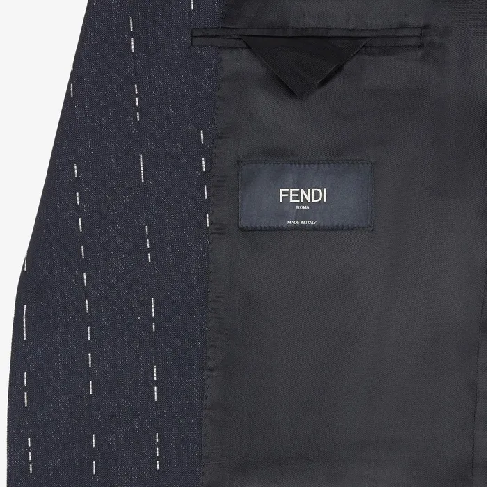 Fendi Jackets and Suits Jacket Blue Jacquard Wool Blazer 8211 Men