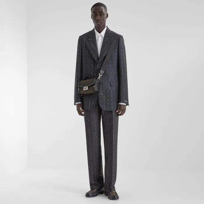 Fendi Jackets and Suits Jacket Blue Jacquard Wool Blazer 8211 Men