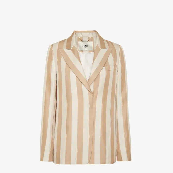 Fendi Jackets Jacket Beige Pequin Silk Blazer 8211 Women
