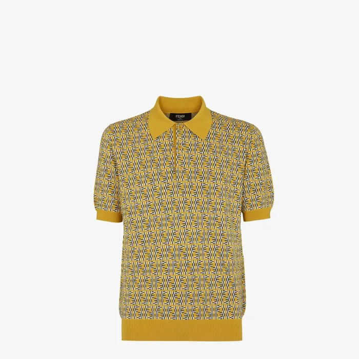 Fendi Knitwear Polo Shirt Yellow FF Labyrinth Wool Polo Shirt 8211 Men