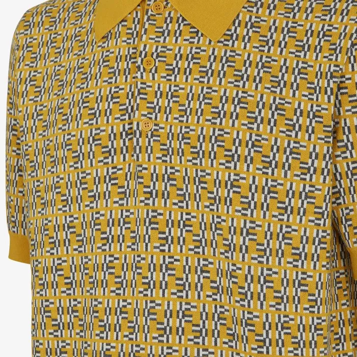 Fendi Knitwear Polo Shirt Yellow FF Labyrinth Wool Polo Shirt 8211 Men