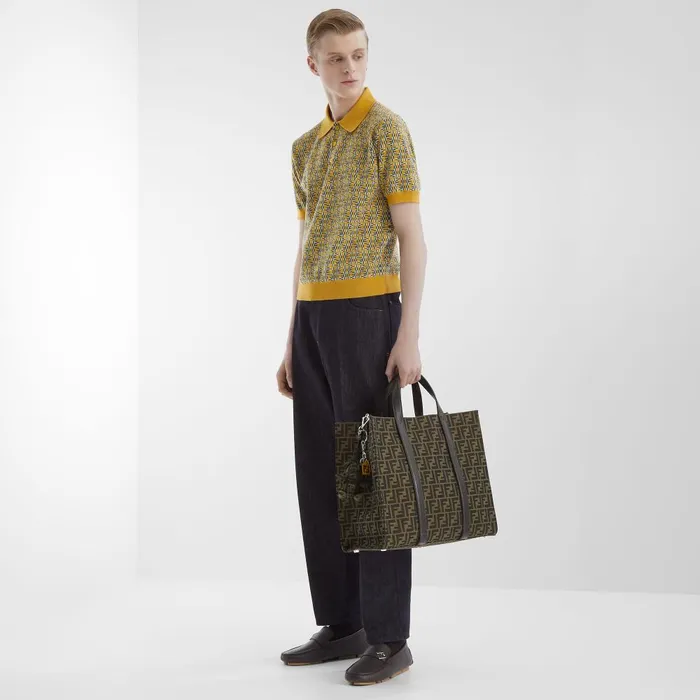 Fendi Knitwear Polo Shirt Yellow FF Labyrinth Wool Polo Shirt 8211 Men