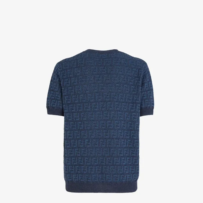 Fendi Knitwear Sweater Blue FF Cotton And Linen Jumper 8211 Men