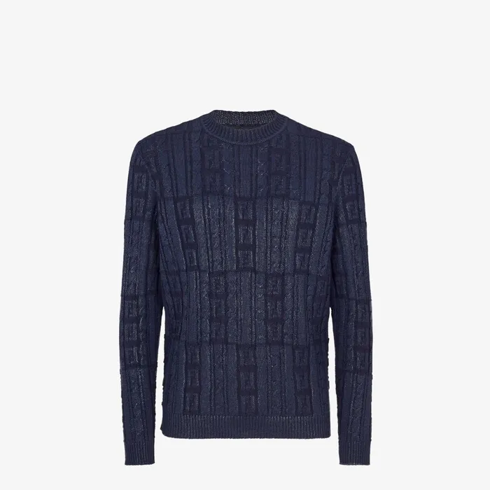 Fendi Knitwear Sweater Blue Wool Sweater 8211 Men