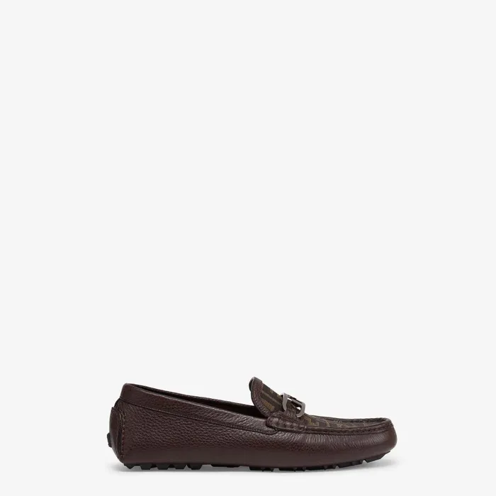 Fendi Loafers and Drivers Fendi O039Lock Driving Shoes Brown Leather And FF Jacquard Loafers 8211 Men