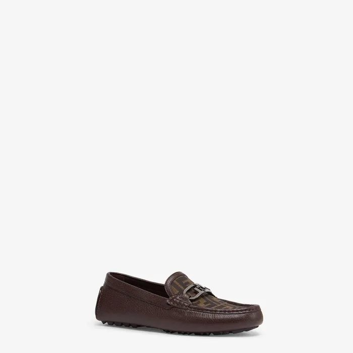 Fendi Loafers and Drivers Fendi O039Lock Driving Shoes Brown Leather And FF Jacquard Loafers 8211 Men