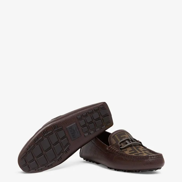 Fendi Loafers and Drivers Fendi O039Lock Driving Shoes Brown Leather And FF Jacquard Loafers 8211 Men