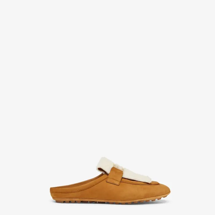 Fendi Mocassins and Loafers Baguette Brown Nubuck And Sheepskin Sabots 8211 Women