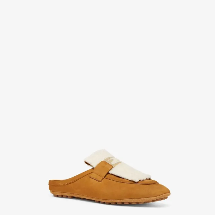 Fendi Mocassins and Loafers Baguette Brown Nubuck And Sheepskin Sabots 8211 Women