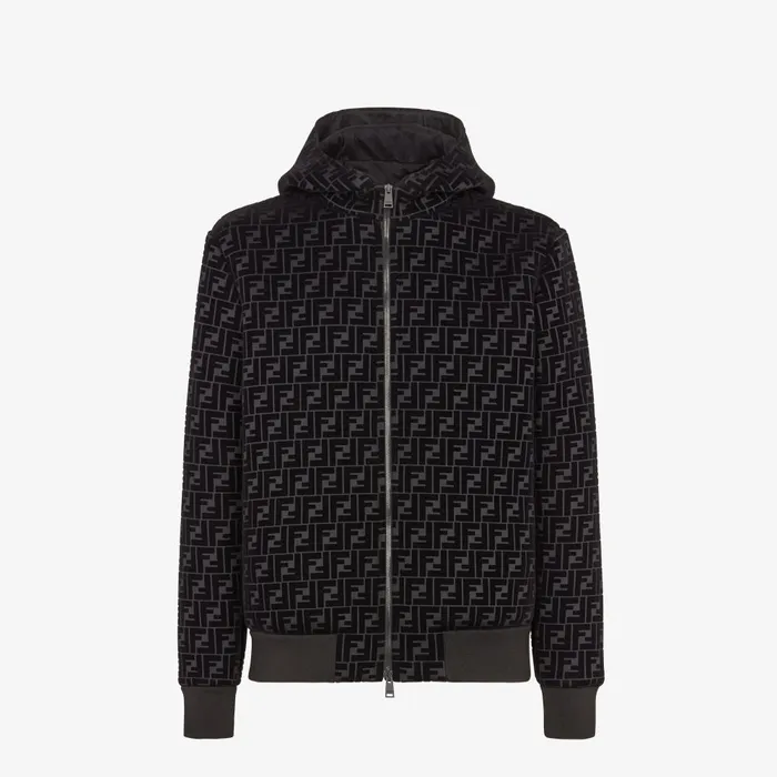 Fendi Outerwear Blouson Jacket Black Jersey Sweatshirt 8211 Men