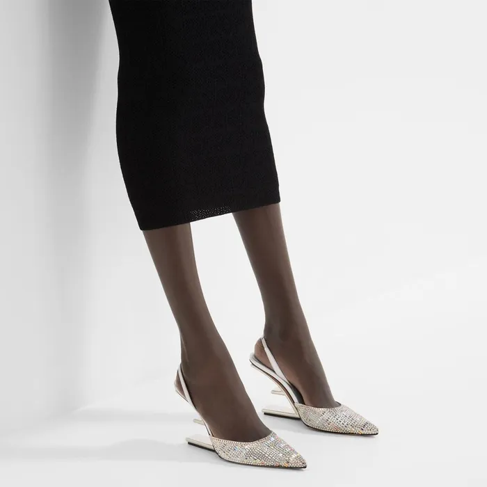 Fendi Pumps and Slingbacks Fendi First Silvercolored Rhinestone Highheeled Slingbacks 8211 Women
