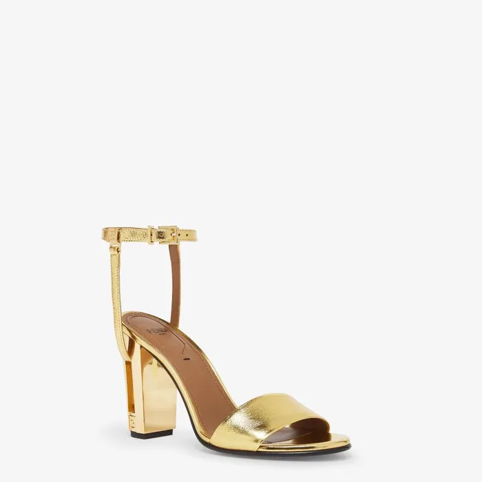 Fendi Sandals and Mules Delfina Gold Leather Highheeled Sandals 8211 Women