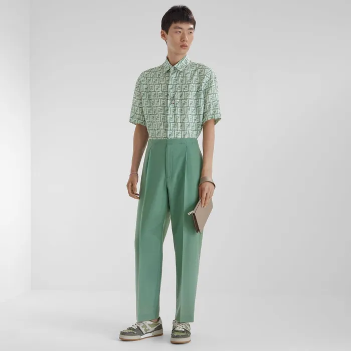 Fendi Shirts Shirt Green FF Linen Shirt 8211 Men