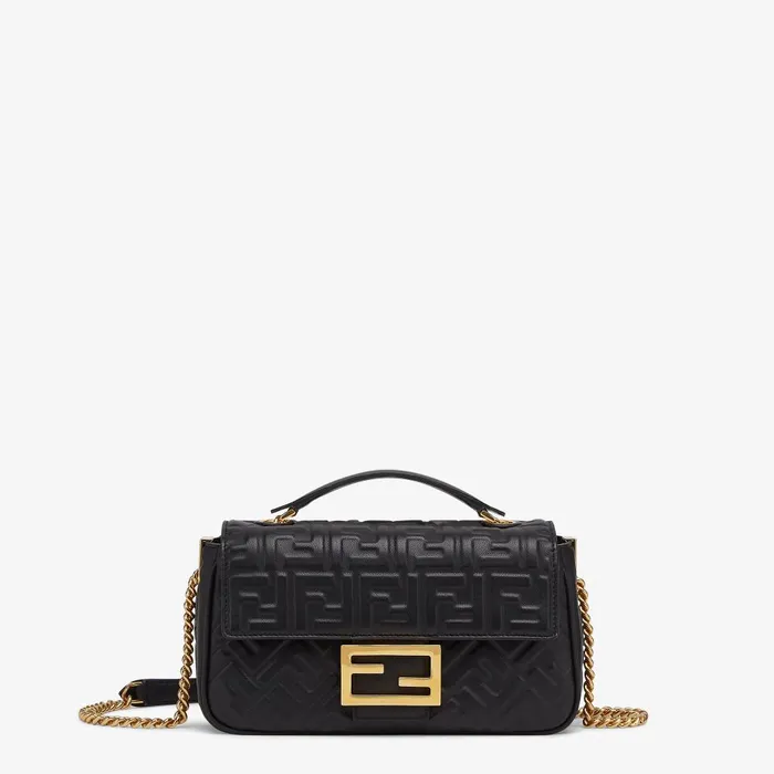 Fendi Shoulder and Crossbody Bags Baguette Chain Midi Black Nappa Leather Bag With FF Motif 8211 Women Fendi Shoulder and Crossbody Bags Baguette Chain Midi Black Nappa Leather Bag With FF Motif 8211 Women