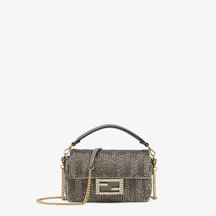 Fendi Shoulder and Crossbody Bags Baguette Mini Bag Embroidered With Gray Bugle Beads 8211 Women Fendi Shoulder and Crossbody Bags Baguette Mini Bag Embroidered With Gray Bugle Beads 8211 Women