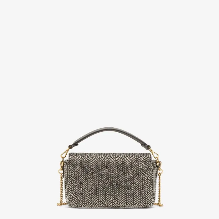 Fendi Shoulder and Crossbody Bags Baguette Mini Bag Embroidered With Gray Bugle Beads 8211 Women