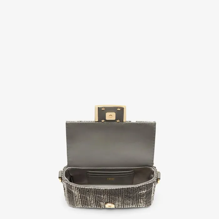 Fendi Shoulder and Crossbody Bags Baguette Mini Bag Embroidered With Gray Bugle Beads 8211 Women