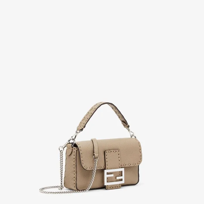 Fendi Shoulder and Crossbody Bags Baguette Mini Dove Gray Selleria Bag With 309 Handsewn Topstitches 8211 Women