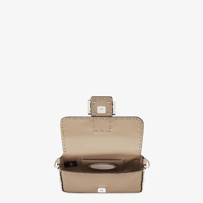 Fendi Shoulder and Crossbody Bags Baguette Mini Dove Gray Selleria Bag With 309 Handsewn Topstitches 8211 Women