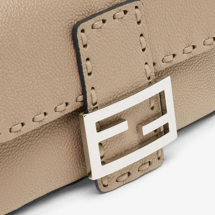 Fendi Shoulder and Crossbody Bags Baguette Mini Dove Gray Selleria Bag With 309 Handsewn Topstitches 8211 Women