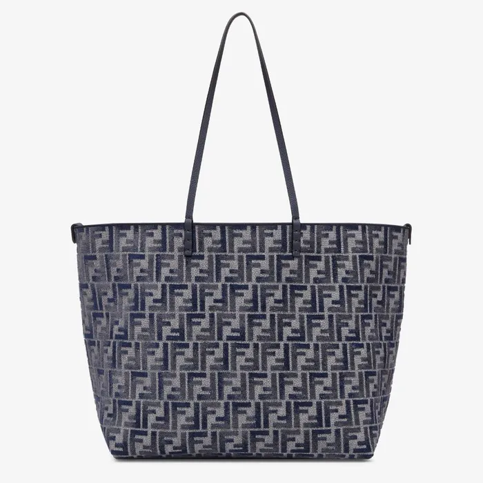 Fendi Tote Bags Large Roll Dark Blue FF Chenille Shopper 8211 Women