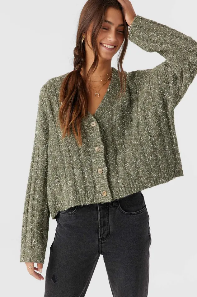 FERRIS BUTTON FRONT SWEATER CARDIGAN Miltr Grn Women O039NEILL Clothing