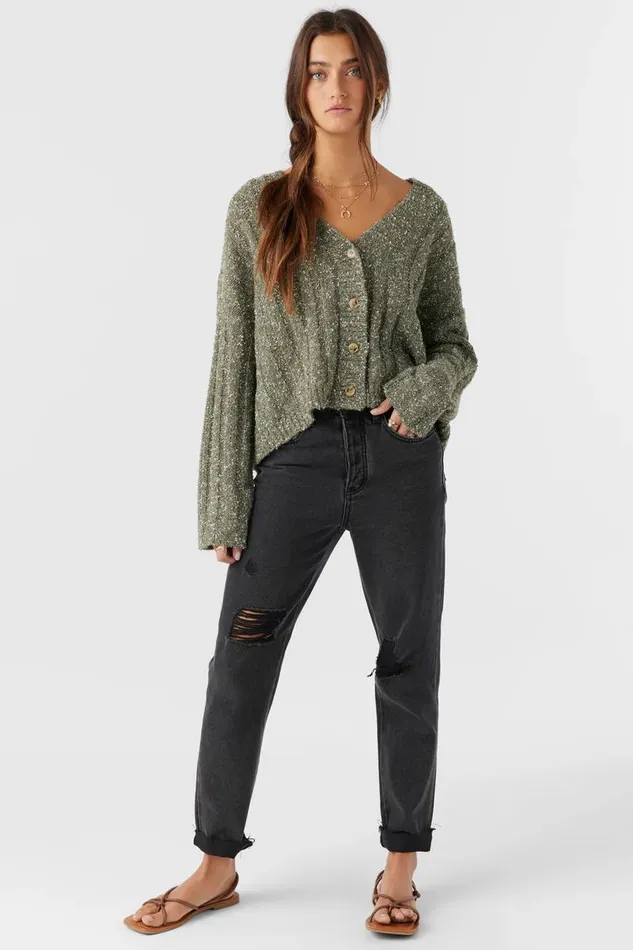 FERRIS BUTTON FRONT SWEATER CARDIGAN Miltr Grn Women O039NEILL Clothing