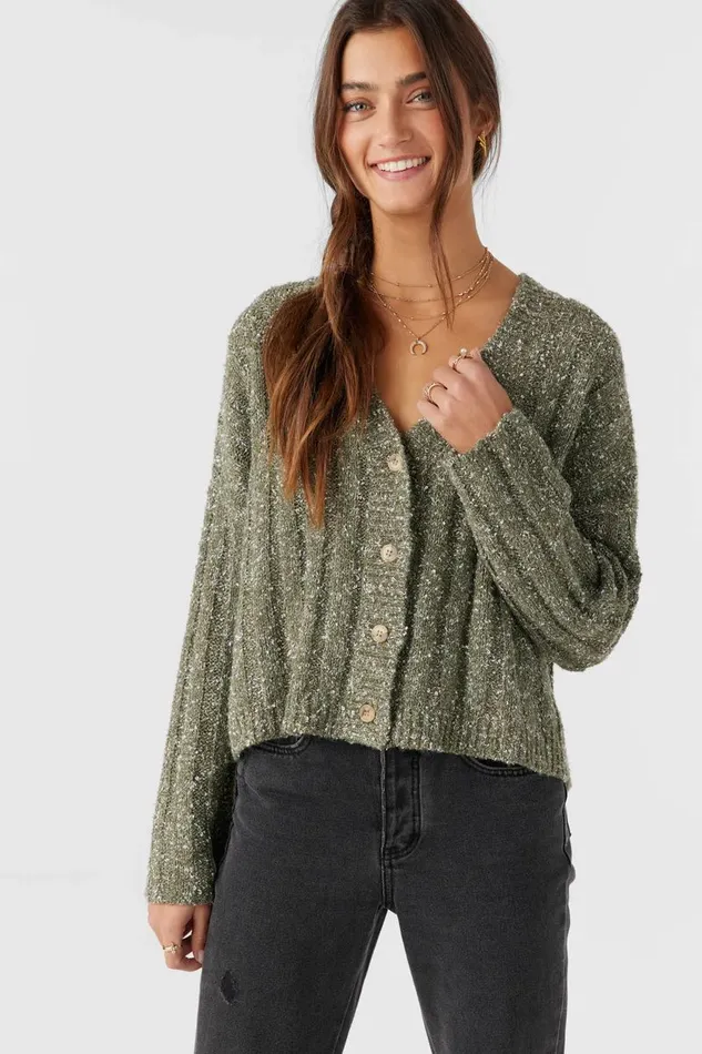 FERRIS BUTTON FRONT SWEATER CARDIGAN Miltr Grn Women O039NEILL Clothing