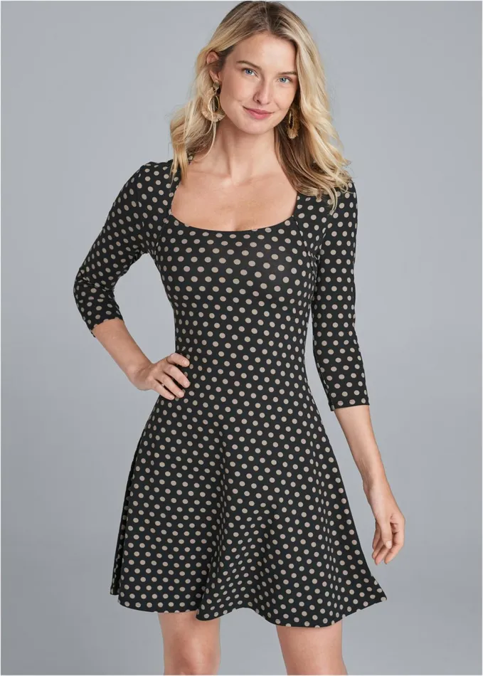 FIT AND FLARE DRESS Black Multi Women VENUS Casual Dresses