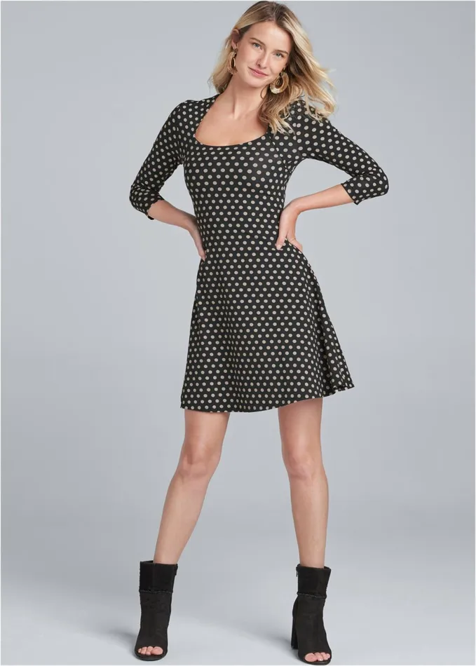 FIT AND FLARE DRESS Black Multi Women VENUS Casual Dresses