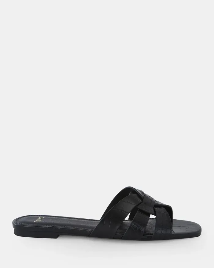 Flat Sandals SAFRON Black Croc NOVO Shoes Women
