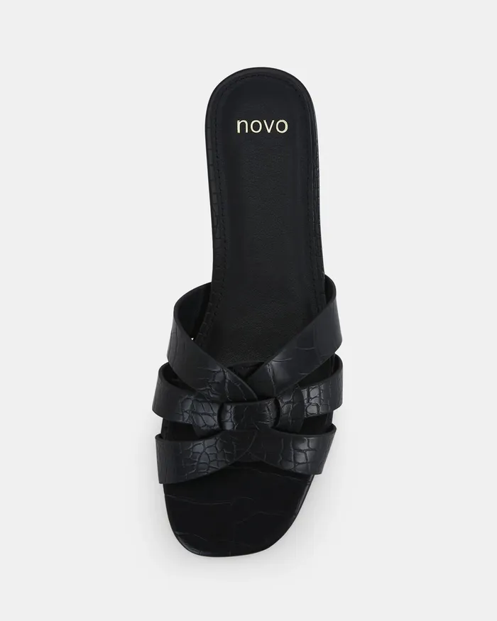 Flat Sandals SAFRON Black Croc NOVO Shoes Women