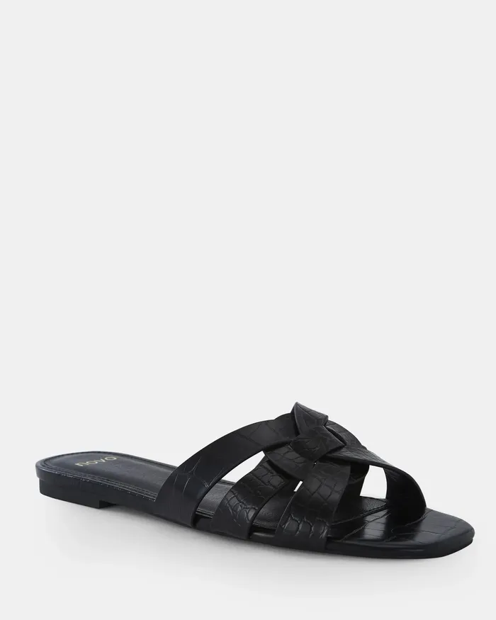 Flat Sandals SAFRON Black Croc NOVO Shoes Women