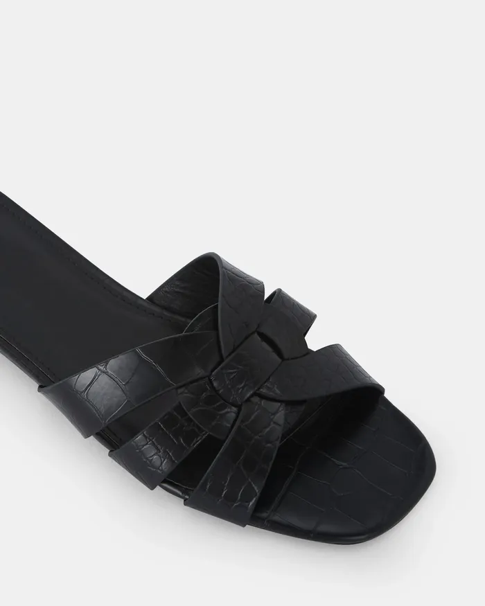 Flat Sandals SAFRON Black Croc NOVO Shoes Women
